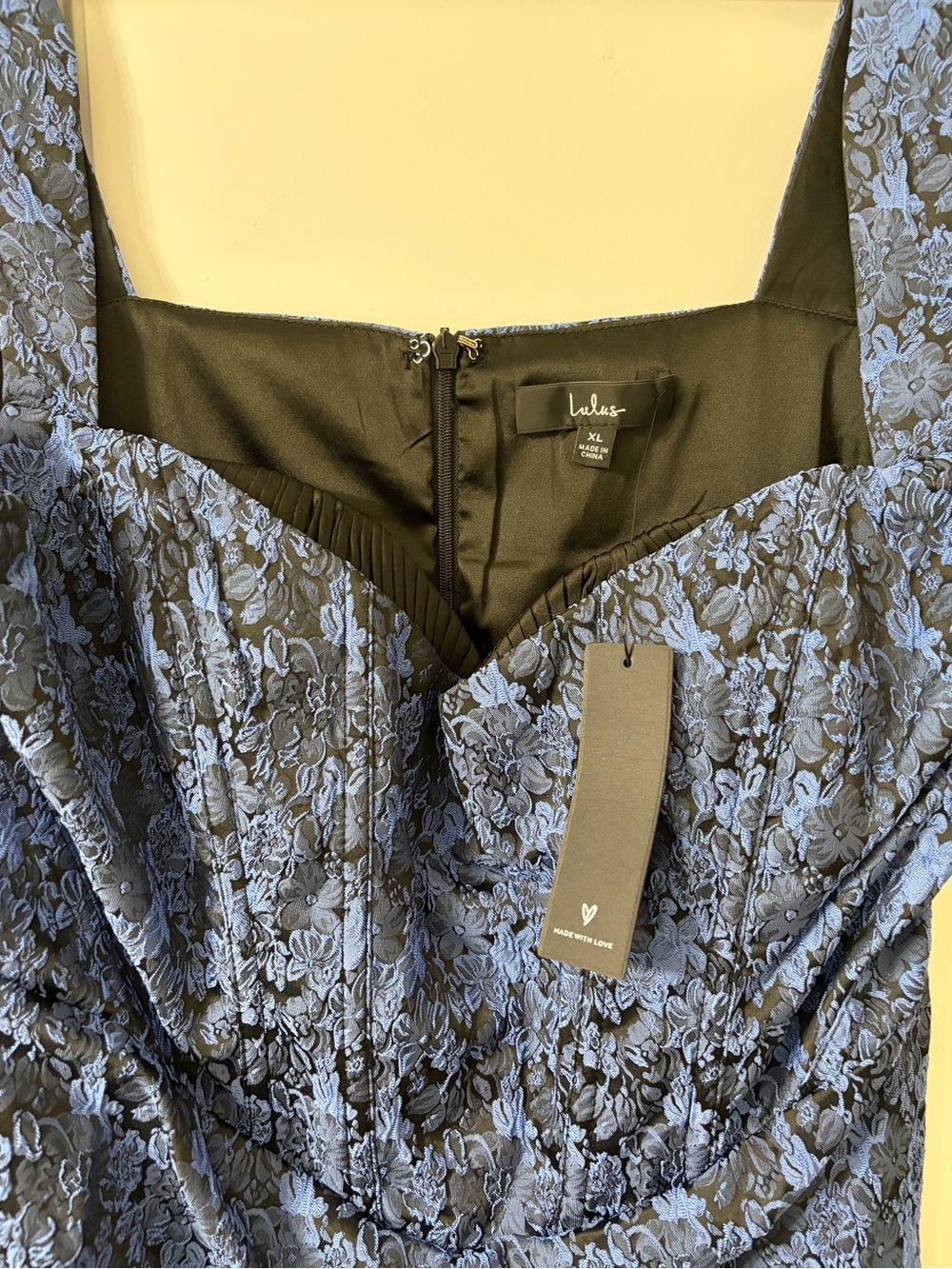 Lulus Sophisticated Celebration Dark Blue Jacquard Floral Mini Dress X-Large NWT - Picture 8 of 8